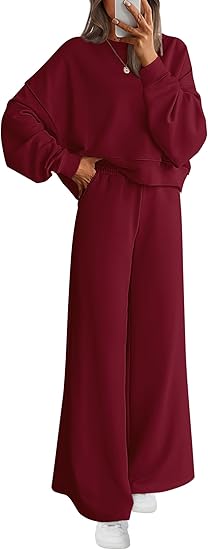 Women's 2-Piece Sports Suit 2026 Spring - Crew Neck Sweatshirt, Wide-Leg Sweatpants, Casual Sports Suit